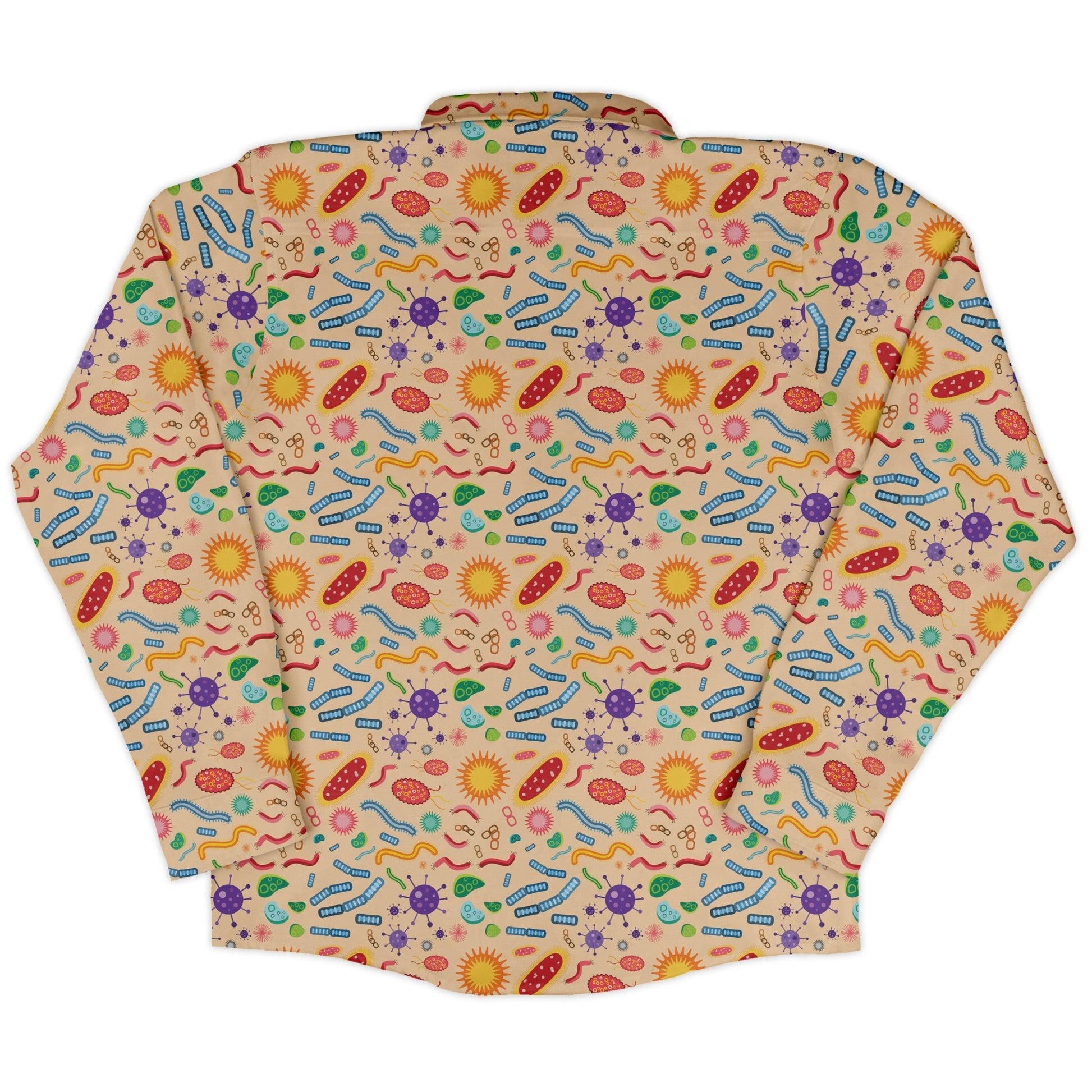 Science Detailed Microbes Pink Orange Long Sleeve Button Up Shirt