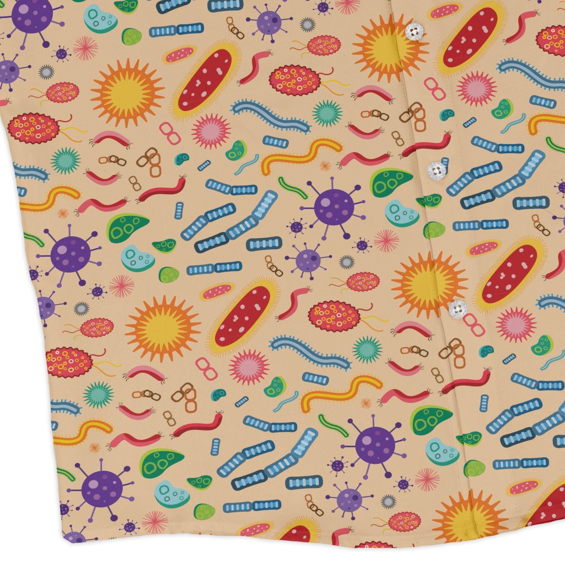 Science Detailed Microbes Pink Orange Long Sleeve Button Up Shirt
