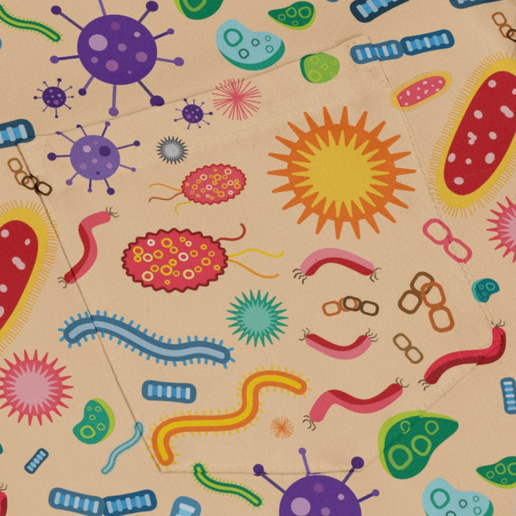 Science Detailed Microbes Pink Orange Long Sleeve Button Up Shirt Geek Nerd adult sizing FLOW DESC WRITING science print
