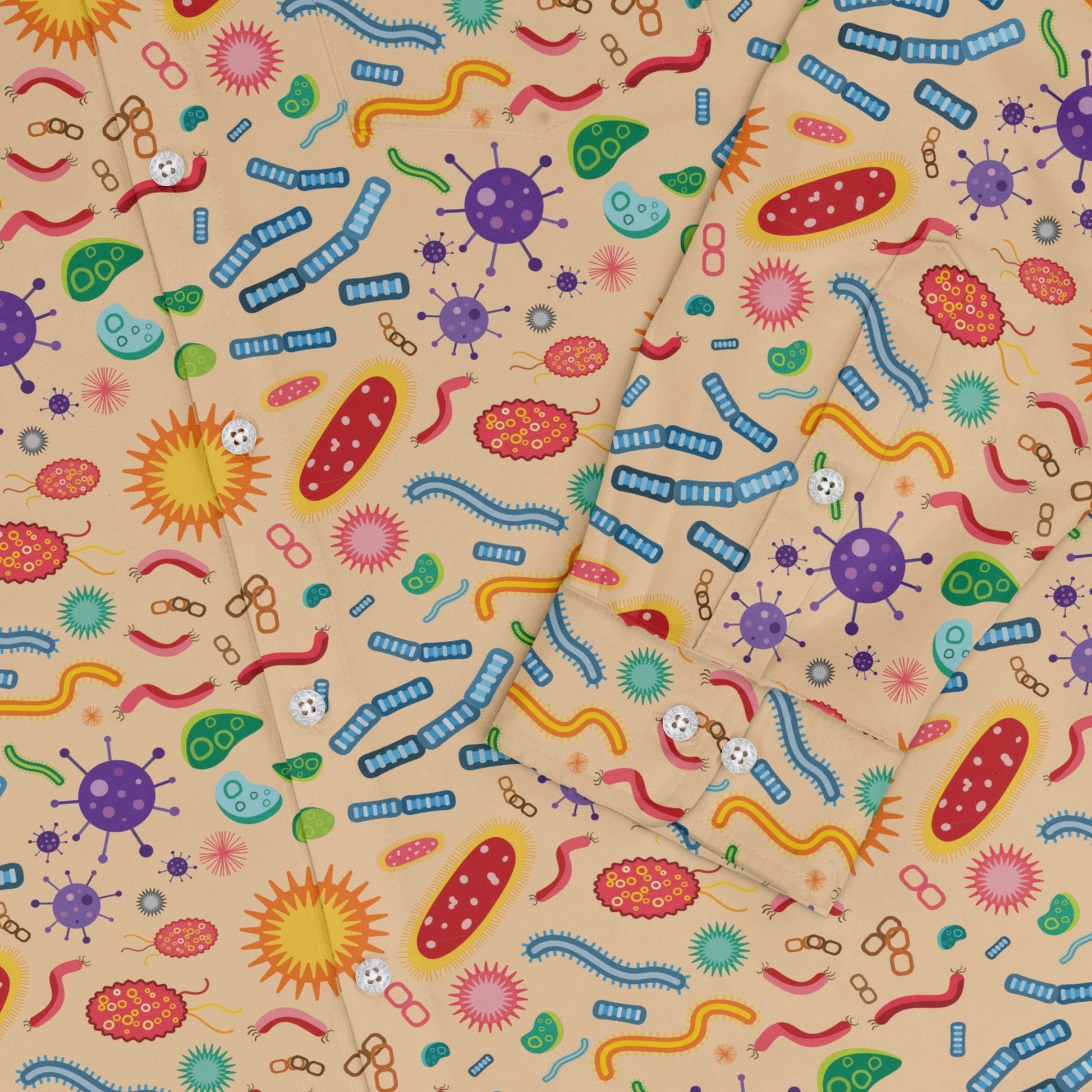 Science Detailed Microbes Pink Orange Long Sleeve Button Up Shirt
