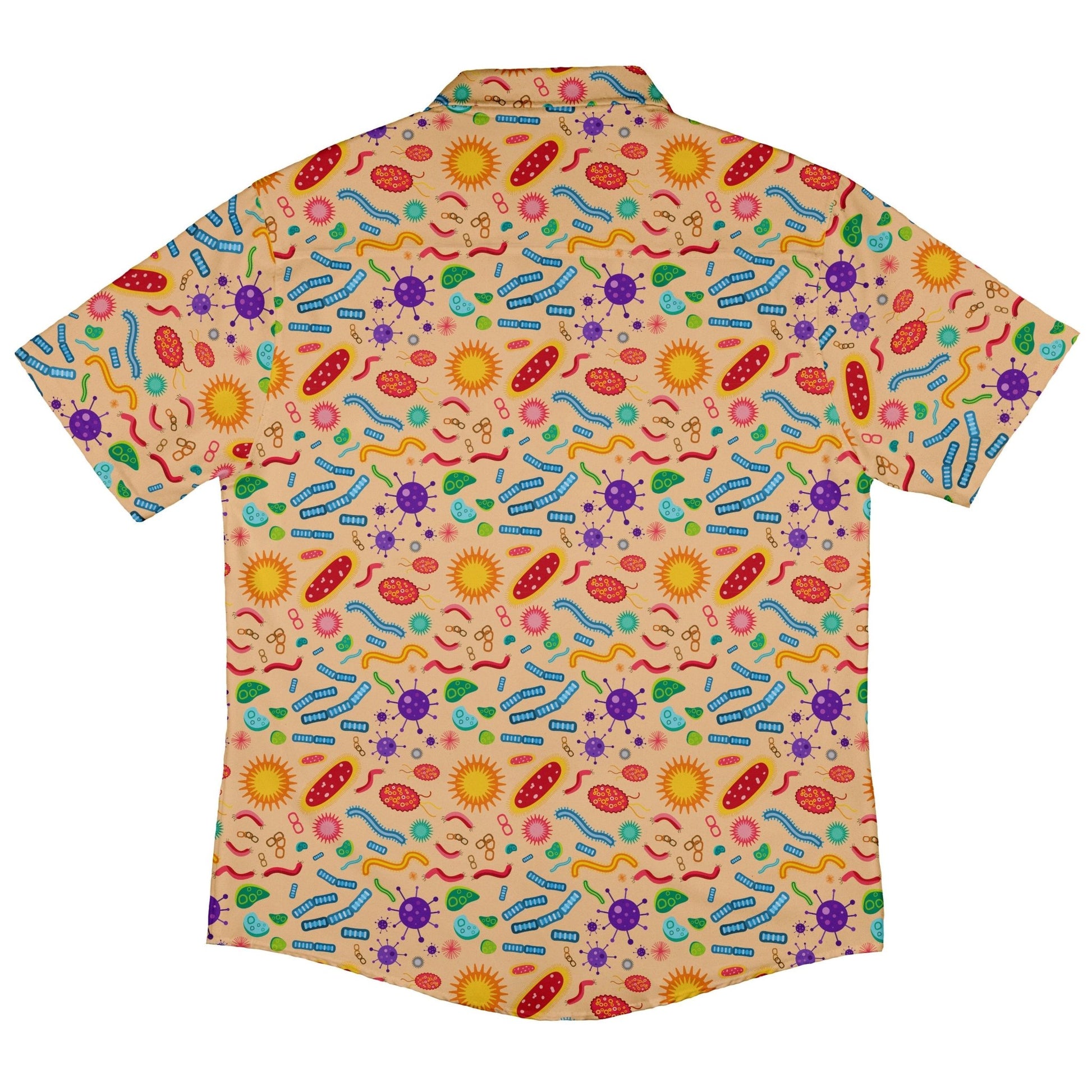 Science Detailed Microbes Pink Orange Button Up Shirt - adult sizing - science print -