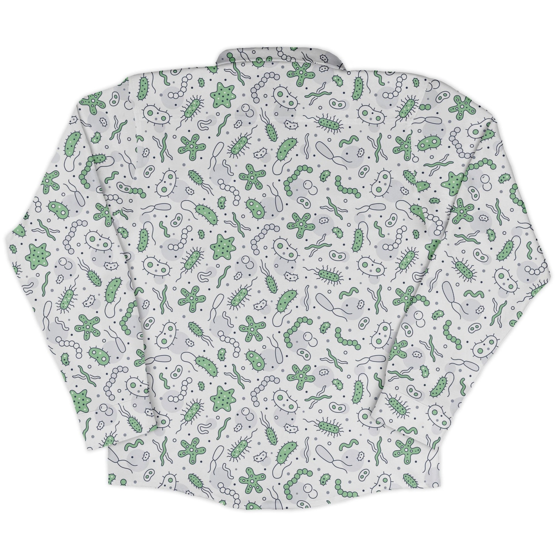 Science Green Microbes White Long Sleeve Button Up Shirt
