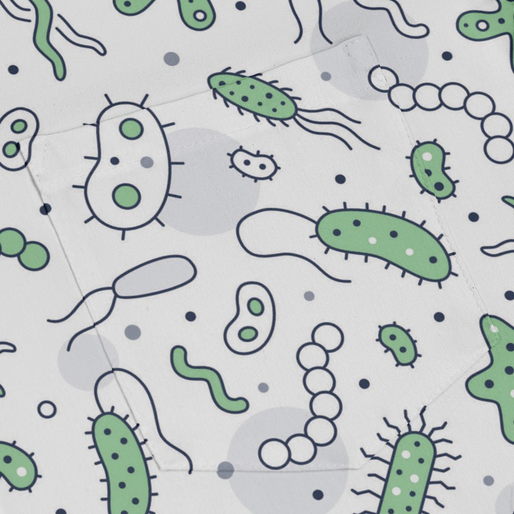 Science Green Microbes White Long Sleeve Button Up Shirt