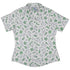 Science Green Microbes White Curvy Button Up Shirt Geek Nerd science print women