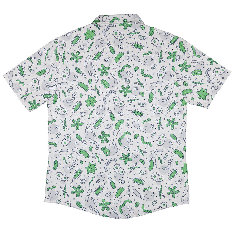 Science Green Microbes White Button Up Shirt - adult sizing - science print -
