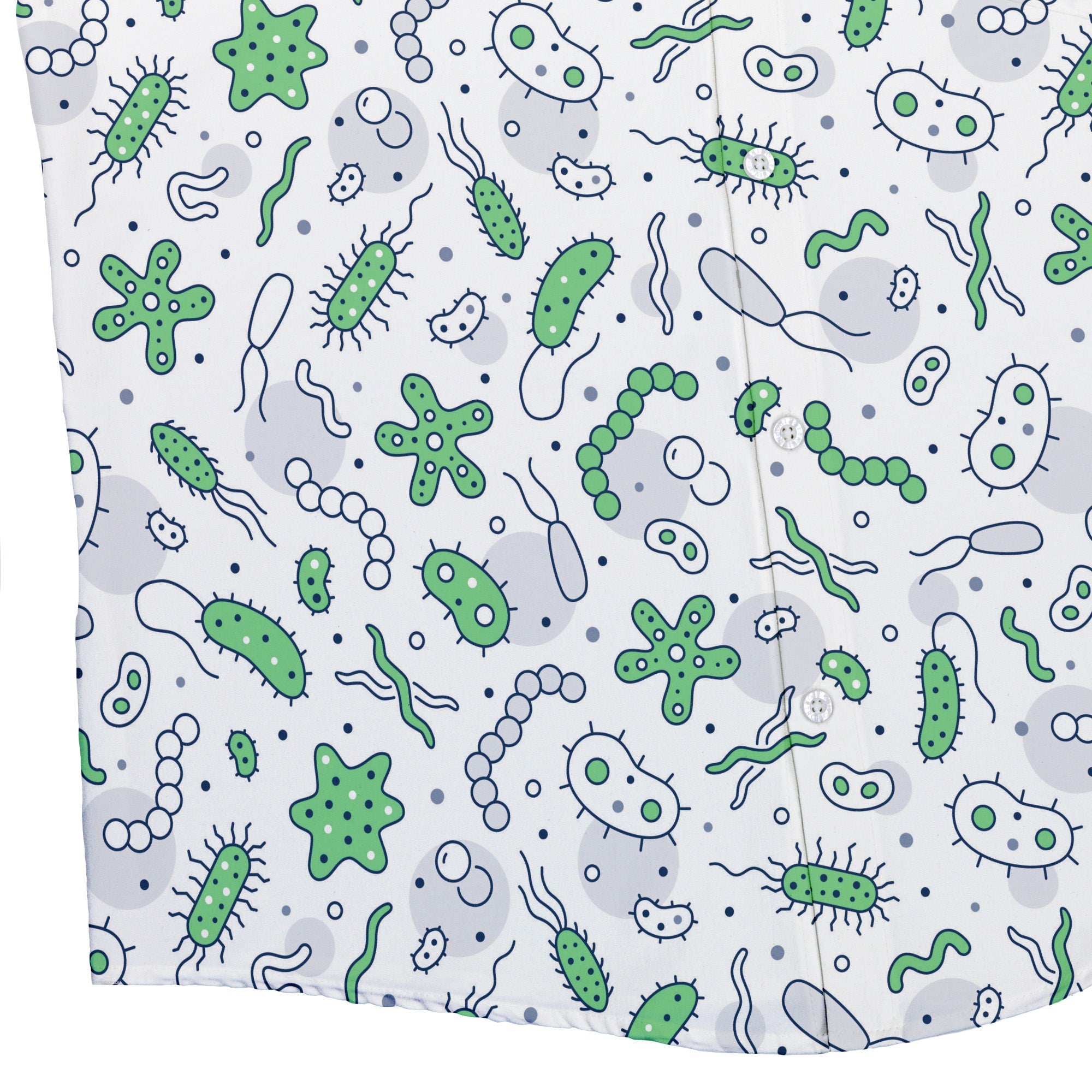 Science Green Microbes White Button Up Shirt - adult sizing - science print -