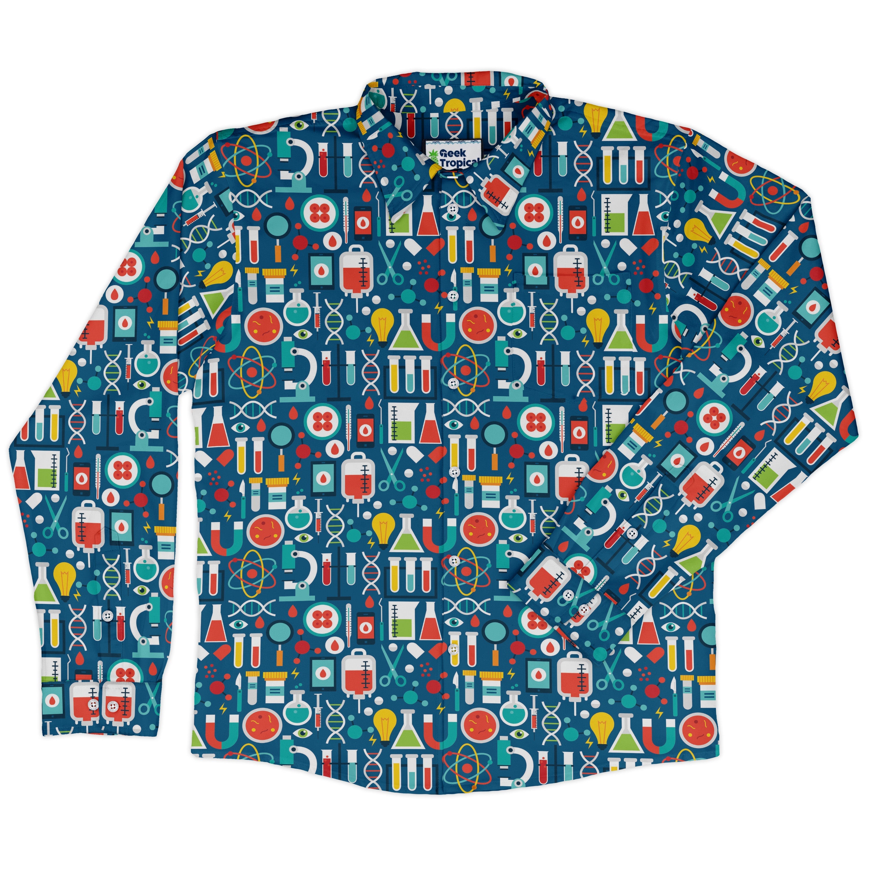 Science Lab Blue Science Long Sleeve Button Up Shirt