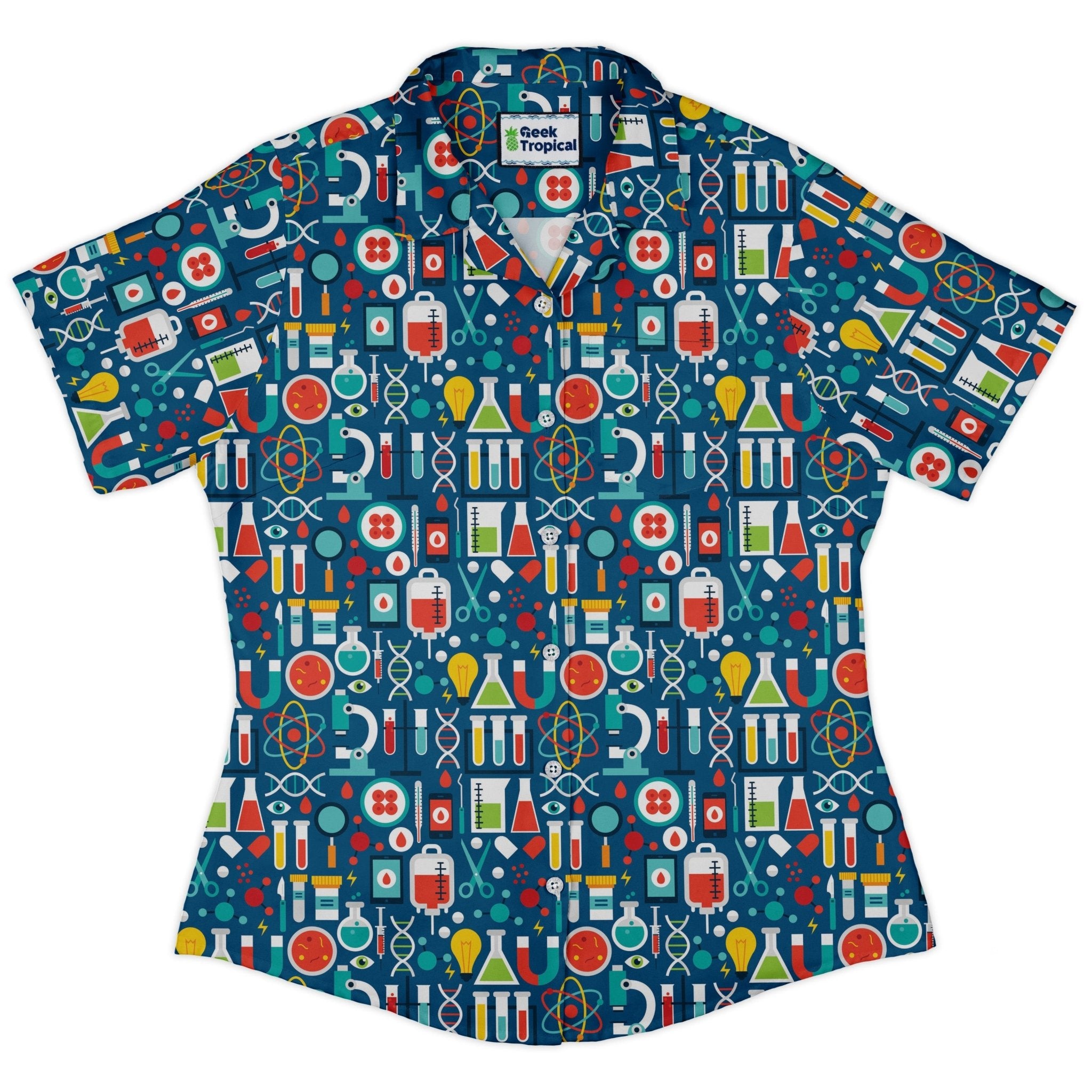 Science Lab Blue Science Curvy Button Up Shirt Geek Nerd science print women