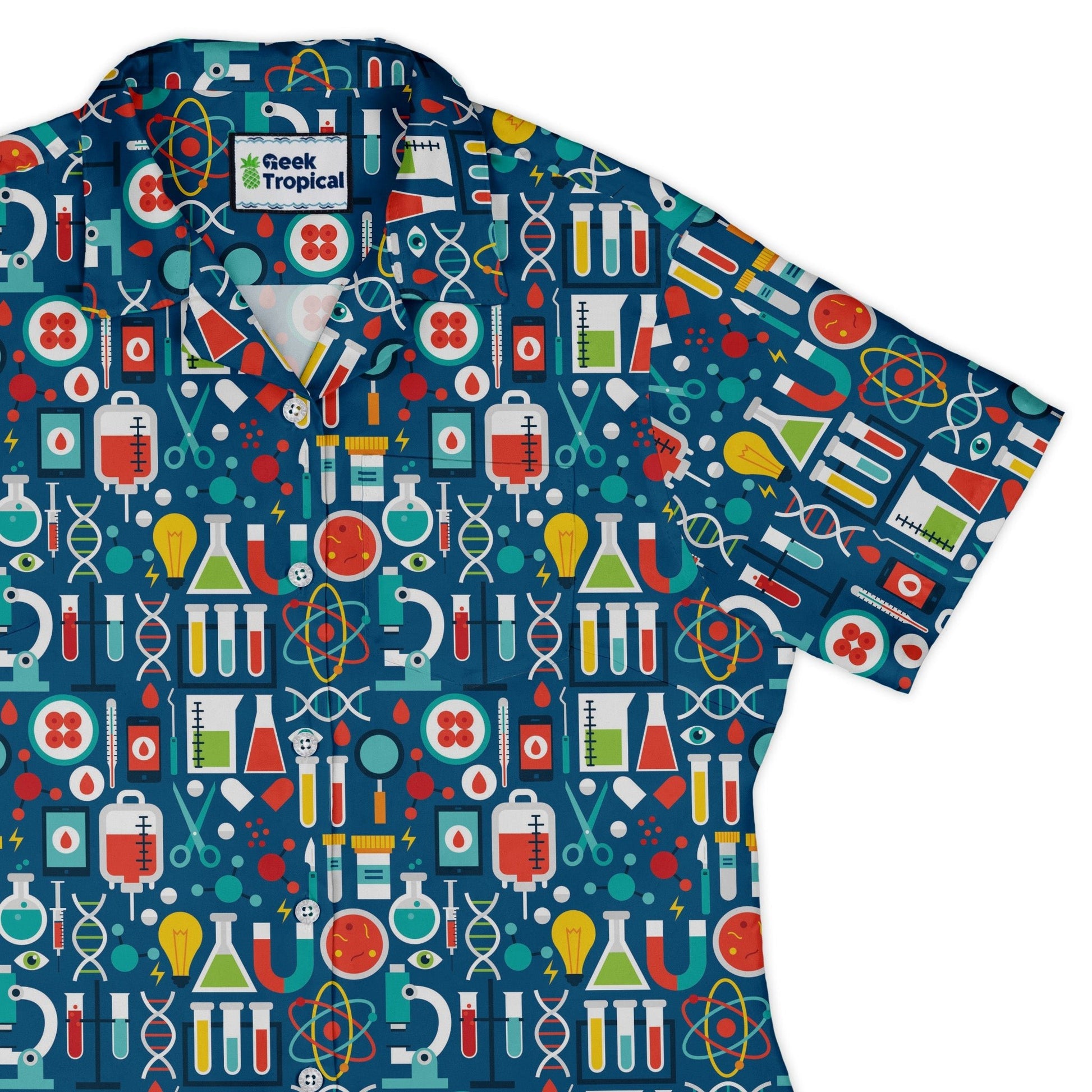 Science Lab Blue Science Curvy Button Up Shirt Geek Nerd science print women
