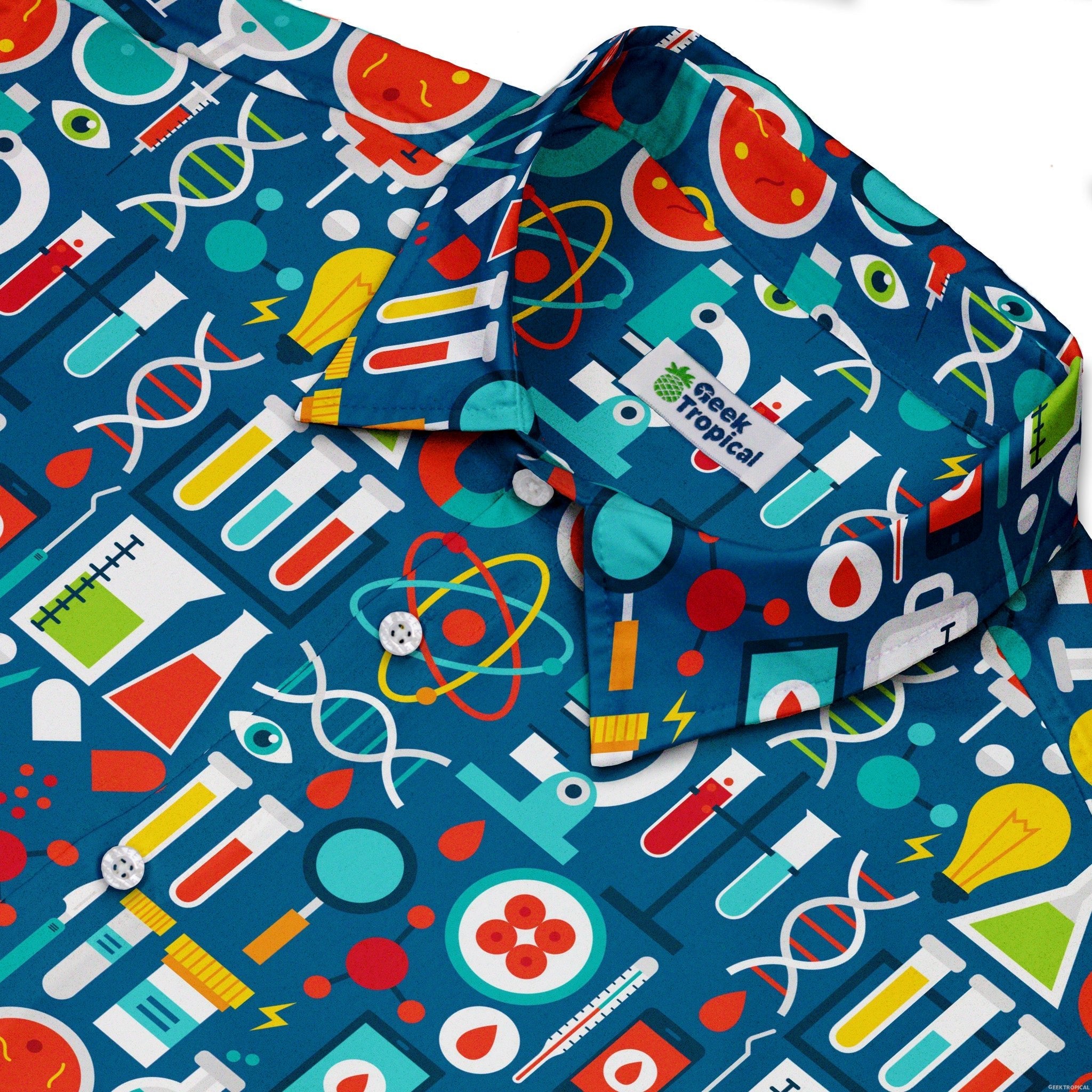 Science Lab Blue Science Button Up Shirt - adult sizing - science print -