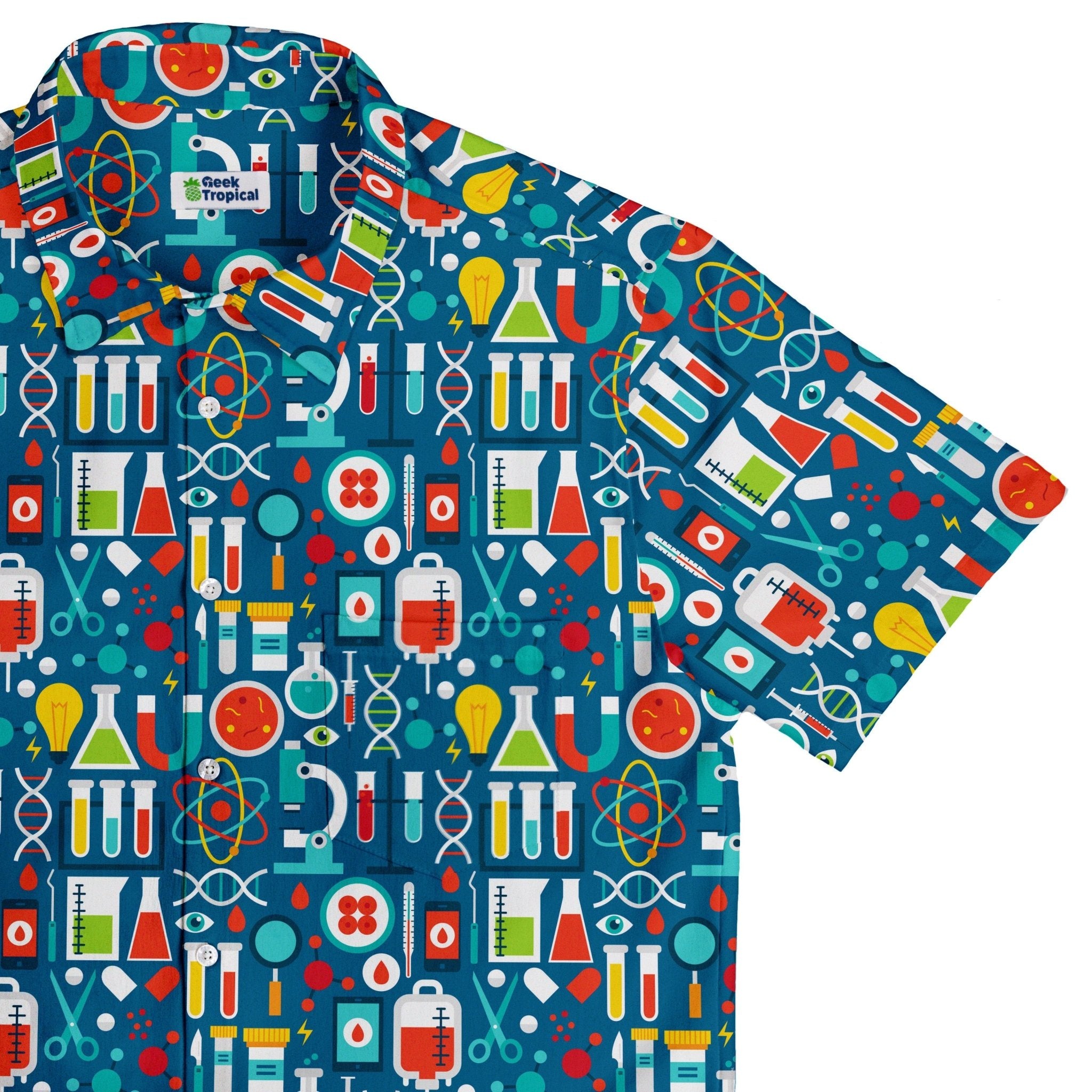 Science Lab Blue Science Button Up Shirt - adult sizing - science print -