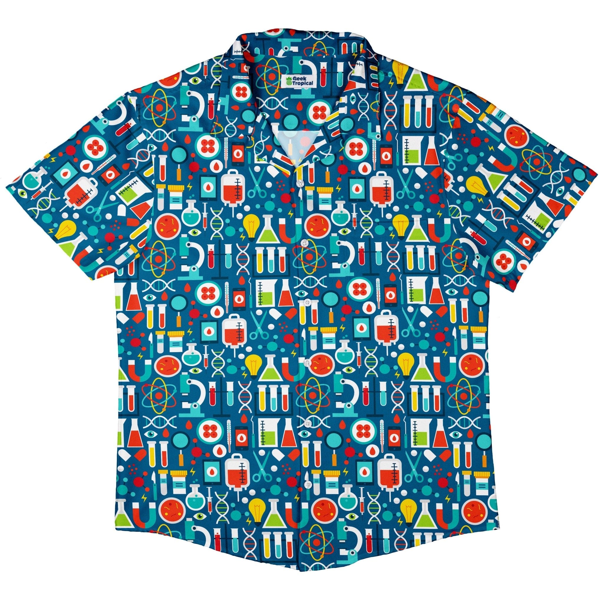 Science Lab Blue Science Button Up Shirt - adult sizing - science print -