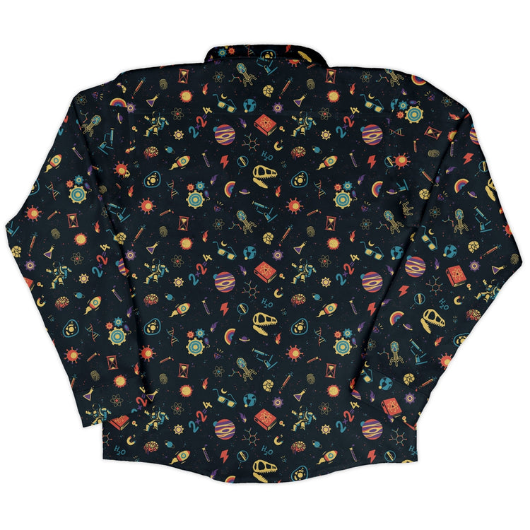 Science Love Long Sleeve Button Up Shirt Geek Nerd adult sizing Design by Tobe Fonseca FLOW DESC WRITING