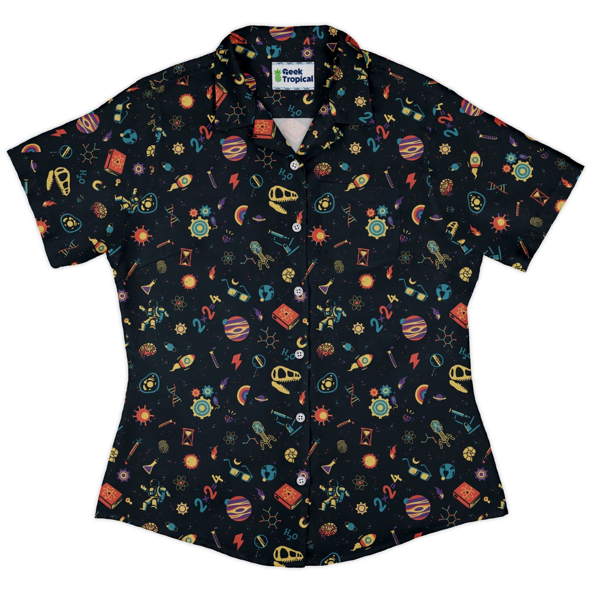 Science Love Curvy Button Up Shirt Geek Nerd Design by Tobe Fonseca Q3 - 2 science print