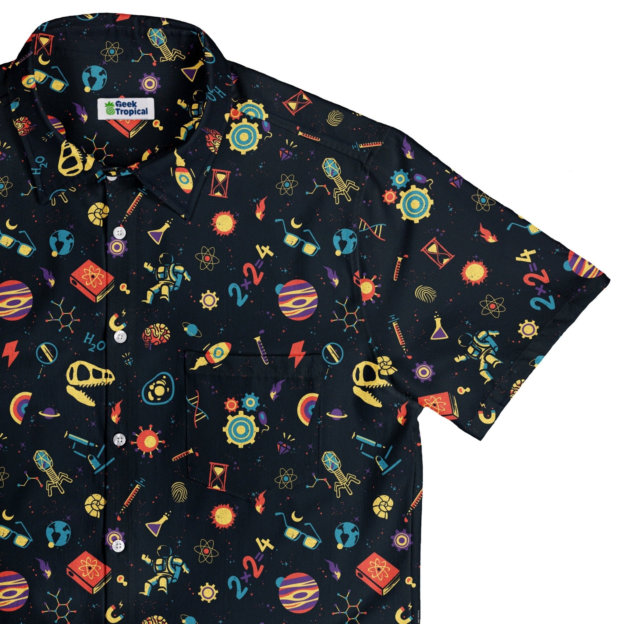Science Love Button Up Shirt - adult sizing - Design by Tobe Fonseca - Q3 - 2