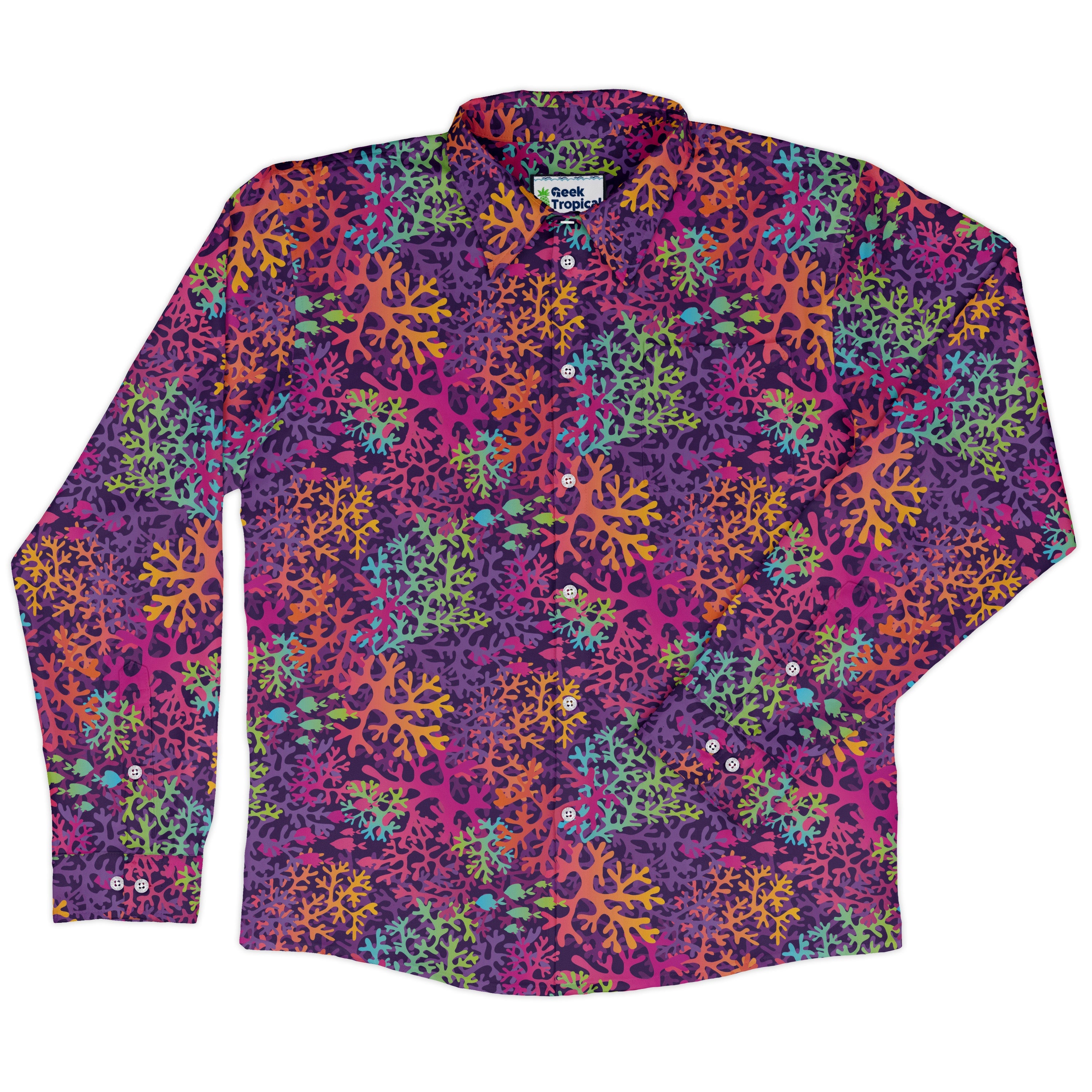 Science Marine Biology Rainbow Coral Long Sleeve Button Up Shirt