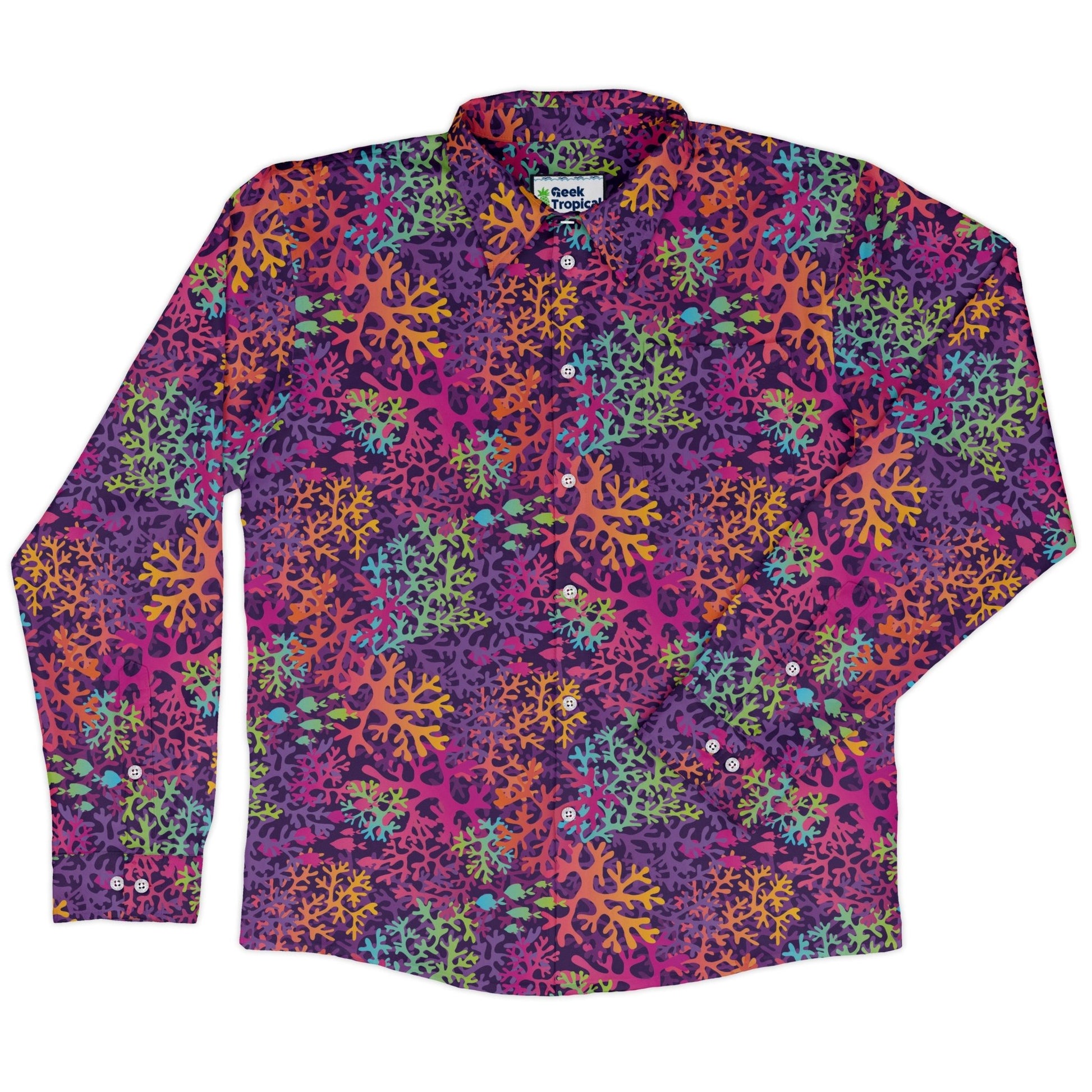 Science Marine Biology Rainbow Coral Long Sleeve Button Up Shirt