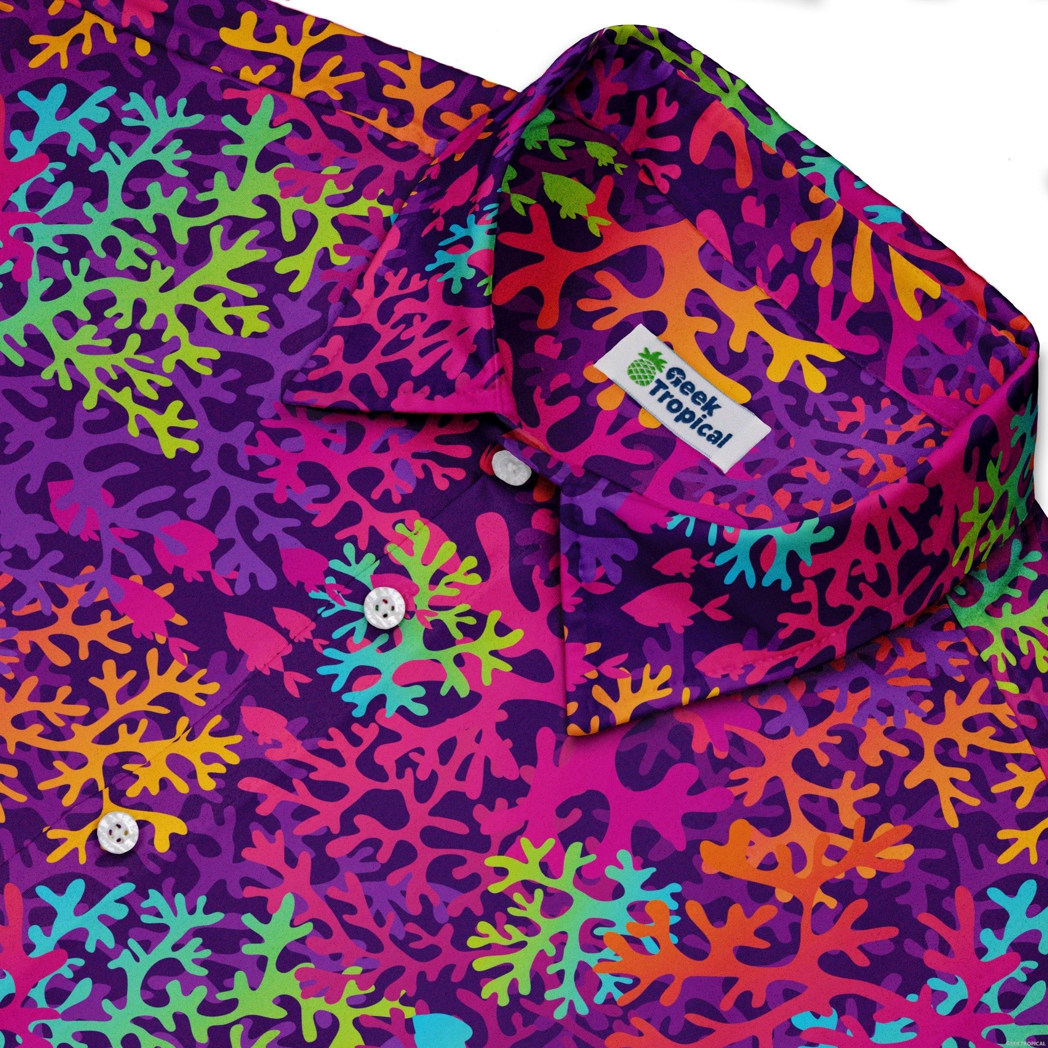 Science Marine Biology Rainbow Coral Button Up Shirt - adult sizing - Maximalist Patterns - science print