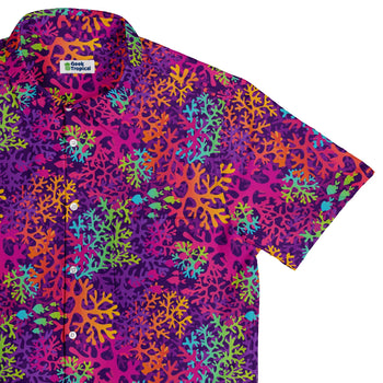 Science Marine Biology Rainbow Coral Button Up Shirt - adult sizing - Maximalist Patterns - science print
