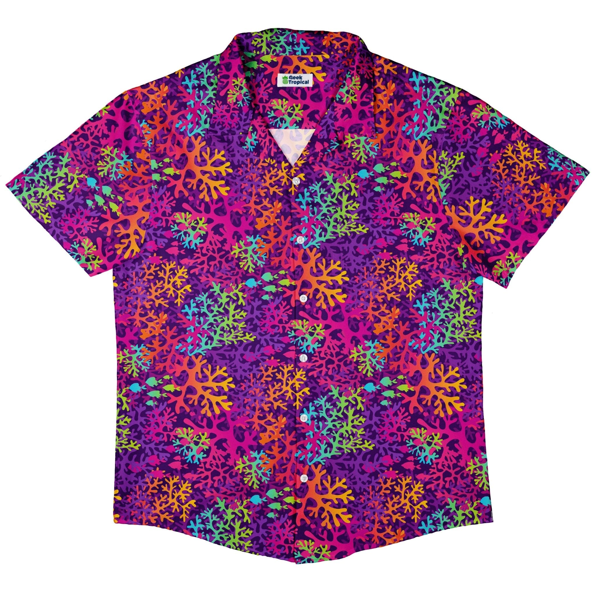 Science Marine Biology Rainbow Coral Button Up Shirt - adult sizing - Maximalist Patterns - science print