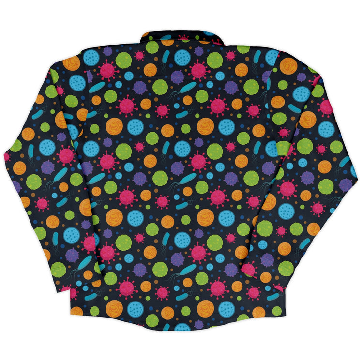 Science Microbiology Rainbow Navy Long Sleeve Button Up Shirt Geek Nerd adult sizing FLOW DESC WRITING science print