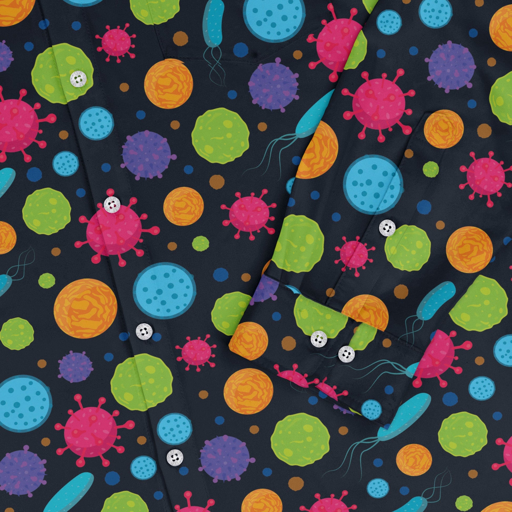Science Microbiology Rainbow Navy Long Sleeve Button Up Shirt