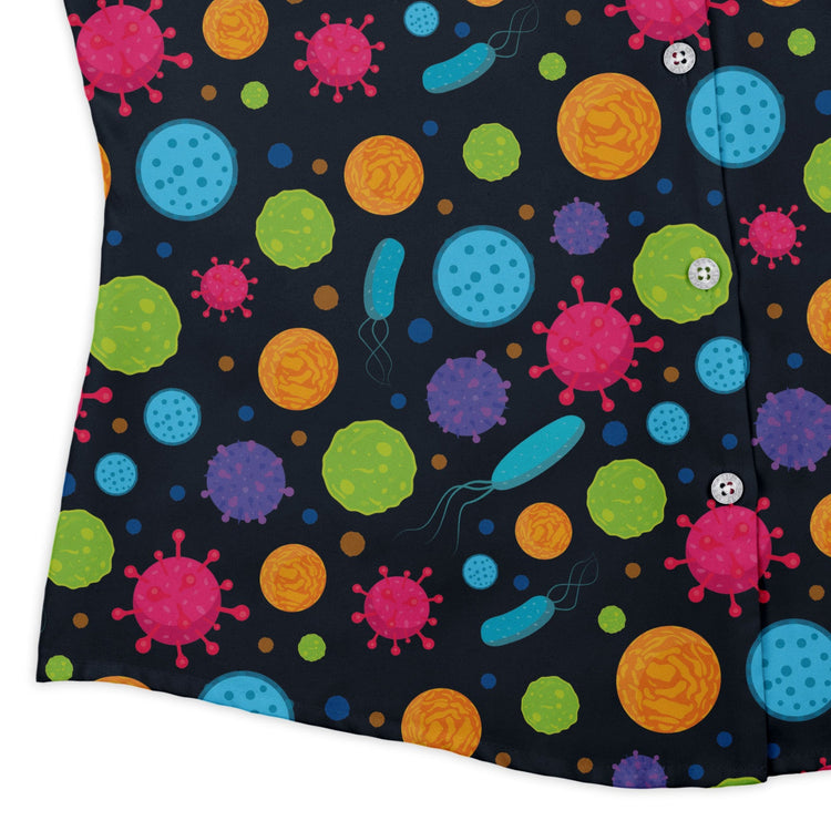 Science Microbiology Rainbow Navy Curvy Button Up Shirt Geek Nerd science print women