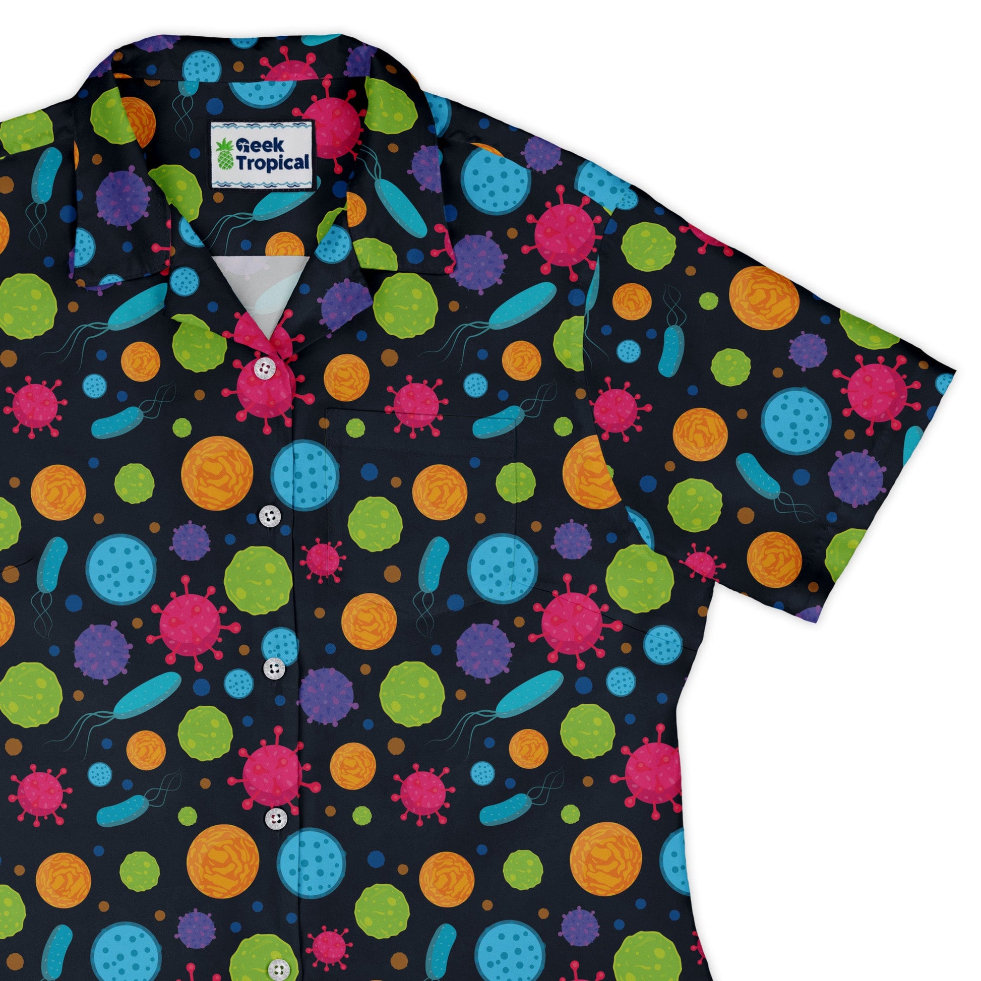 Science Microbiology Rainbow Navy Curvy Button Up Shirt Geek Nerd science print women
