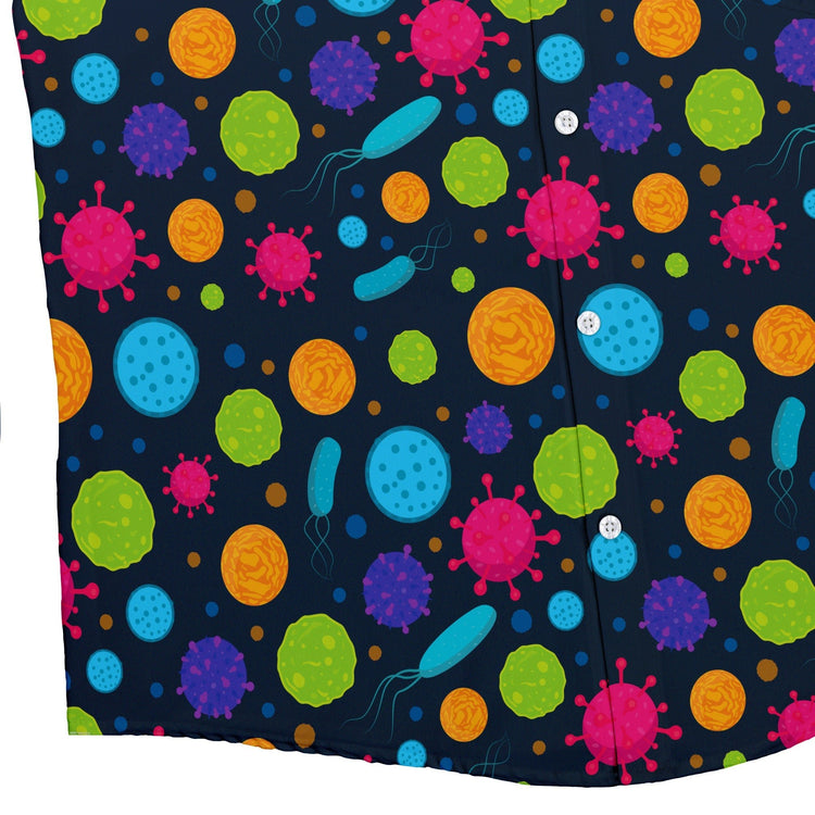 Science Microbiology Rainbow Navy Button Up Shirt - adult sizing - science print -