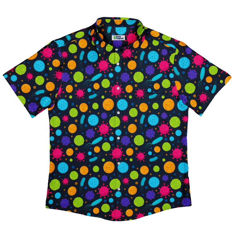 Science Microbiology Rainbow Navy Button Up Shirt - adult sizing - science print -