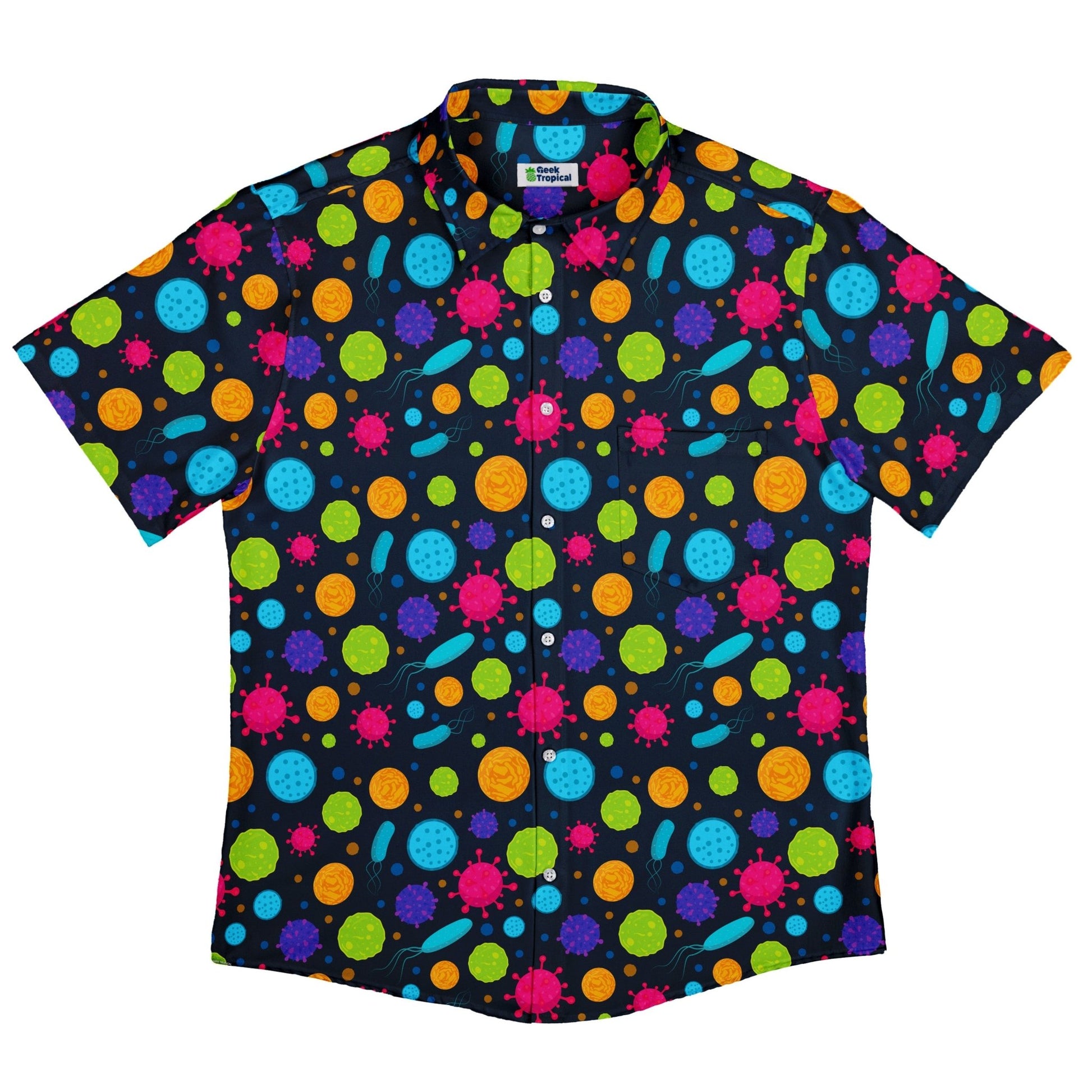 Science Microbiology Rainbow Navy Button Up Shirt - adult sizing - science print -