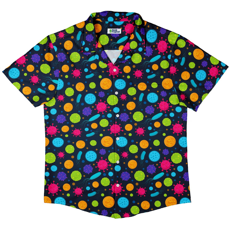 Science Microbiology Rainbow Navy Button Up Shirt - adult sizing - science print -