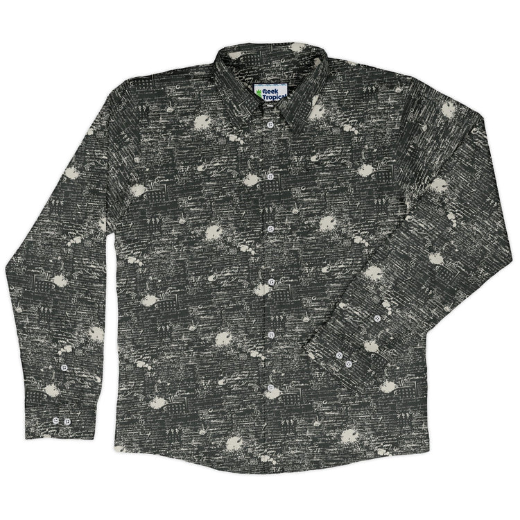 Scripted Ink Long Sleeve Button Up Shirt Geek Nerd adult sizing Book Prints FLOW DESC WRITING