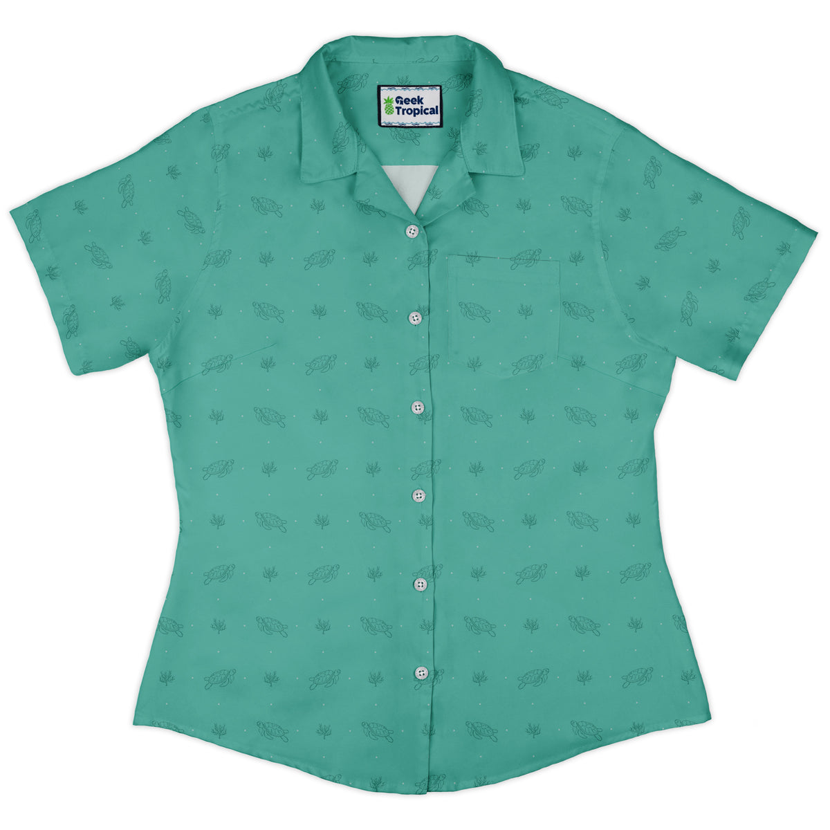 Sea Turtle Life Curvy Button Up Shirt womens front