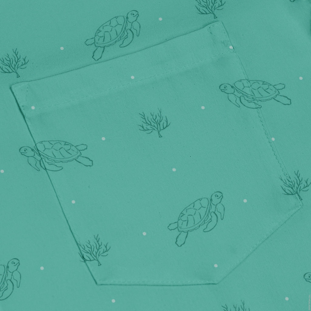 Sea Turtle Life Long Sleeve Button Up Shirt pocket