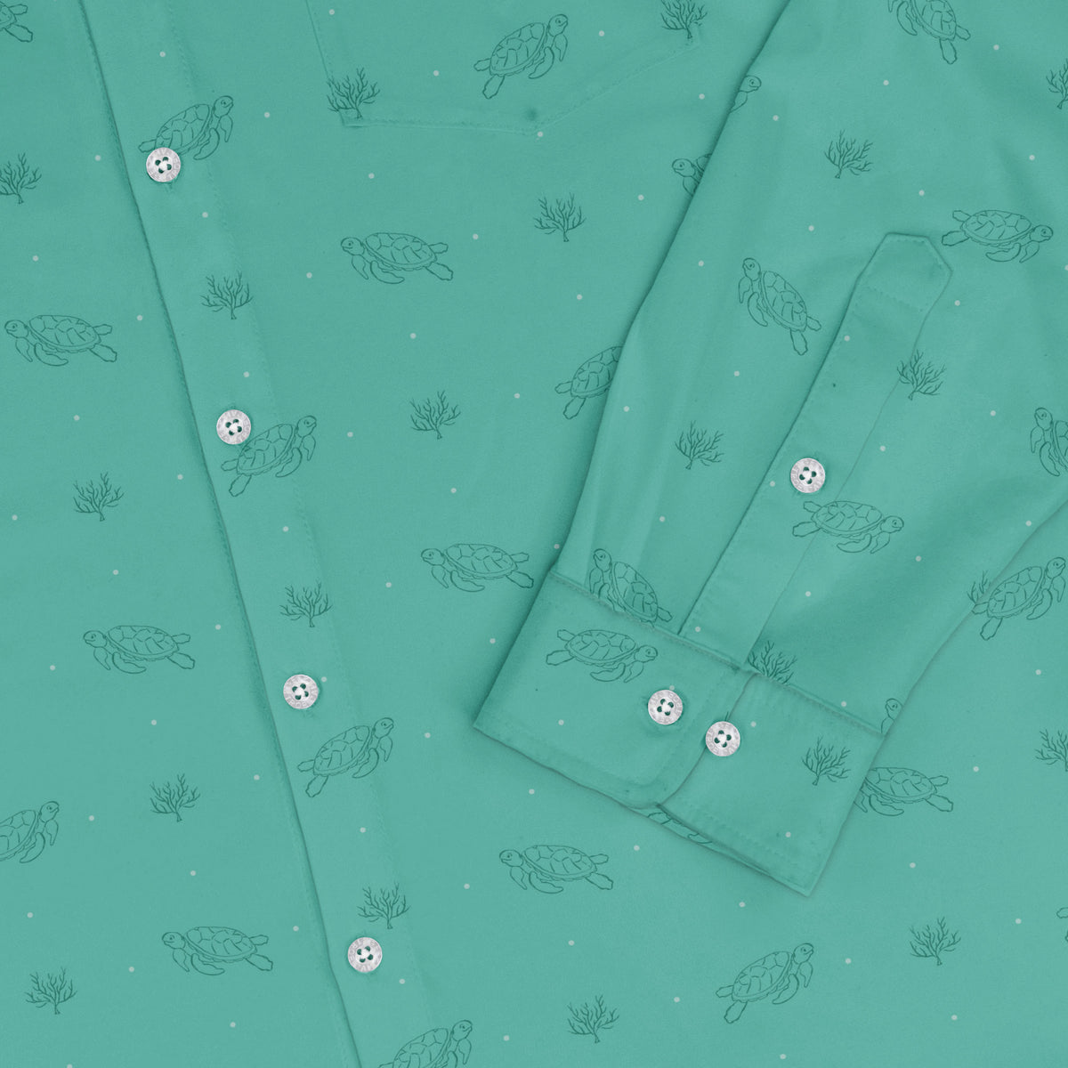 Sea Turtle Life Long Sleeve Button Up Shirt sleeve close