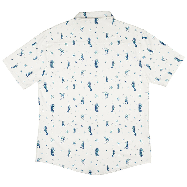 Seahorses Floating Button Up Shirt Geek Nerd adult sizing Design by Vlad Mel Marine biology