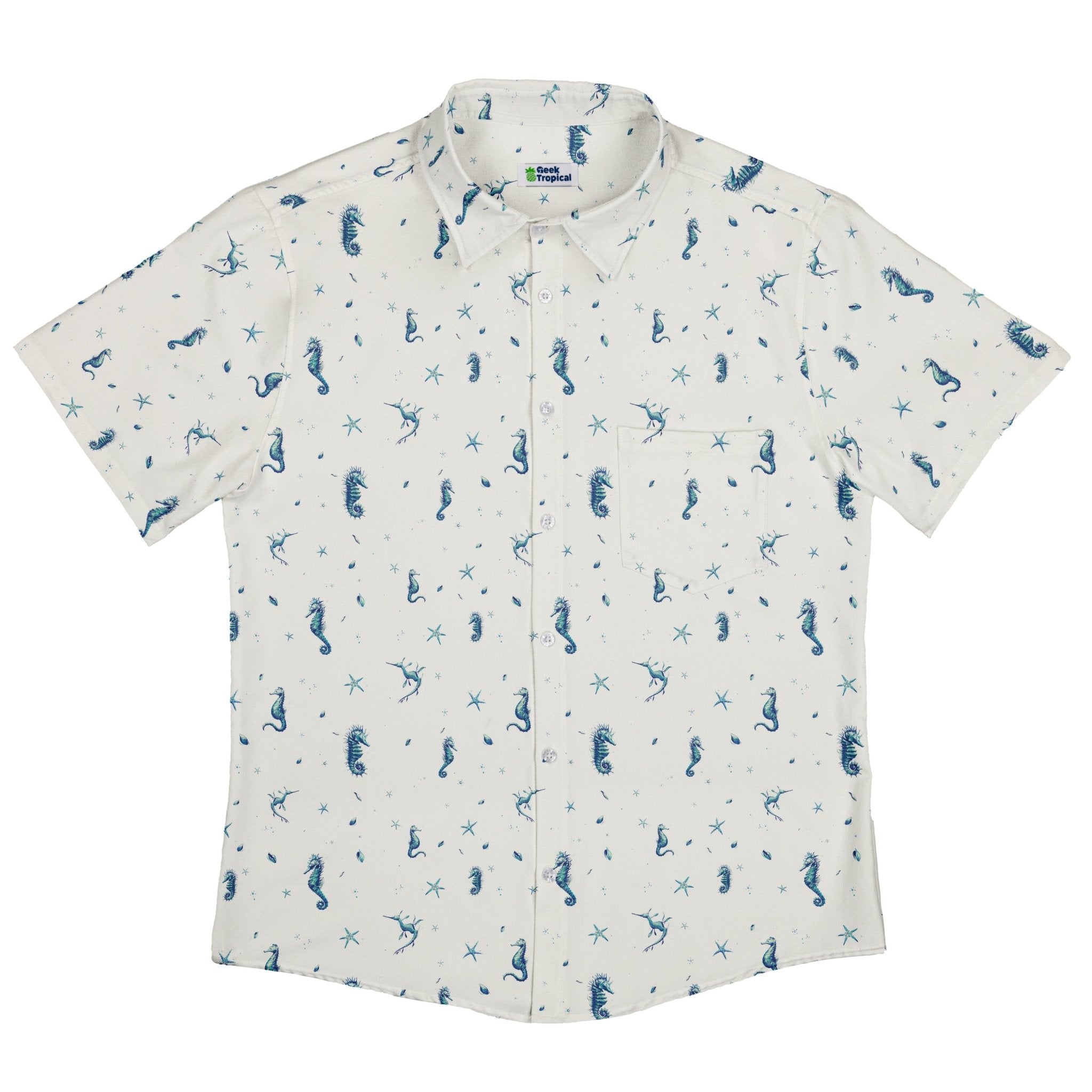 Clearance Ready - to - Ship Seahorses Floating Button Up Shirt Geek Nerd adult sizing Clearance Design by Vlad Mel