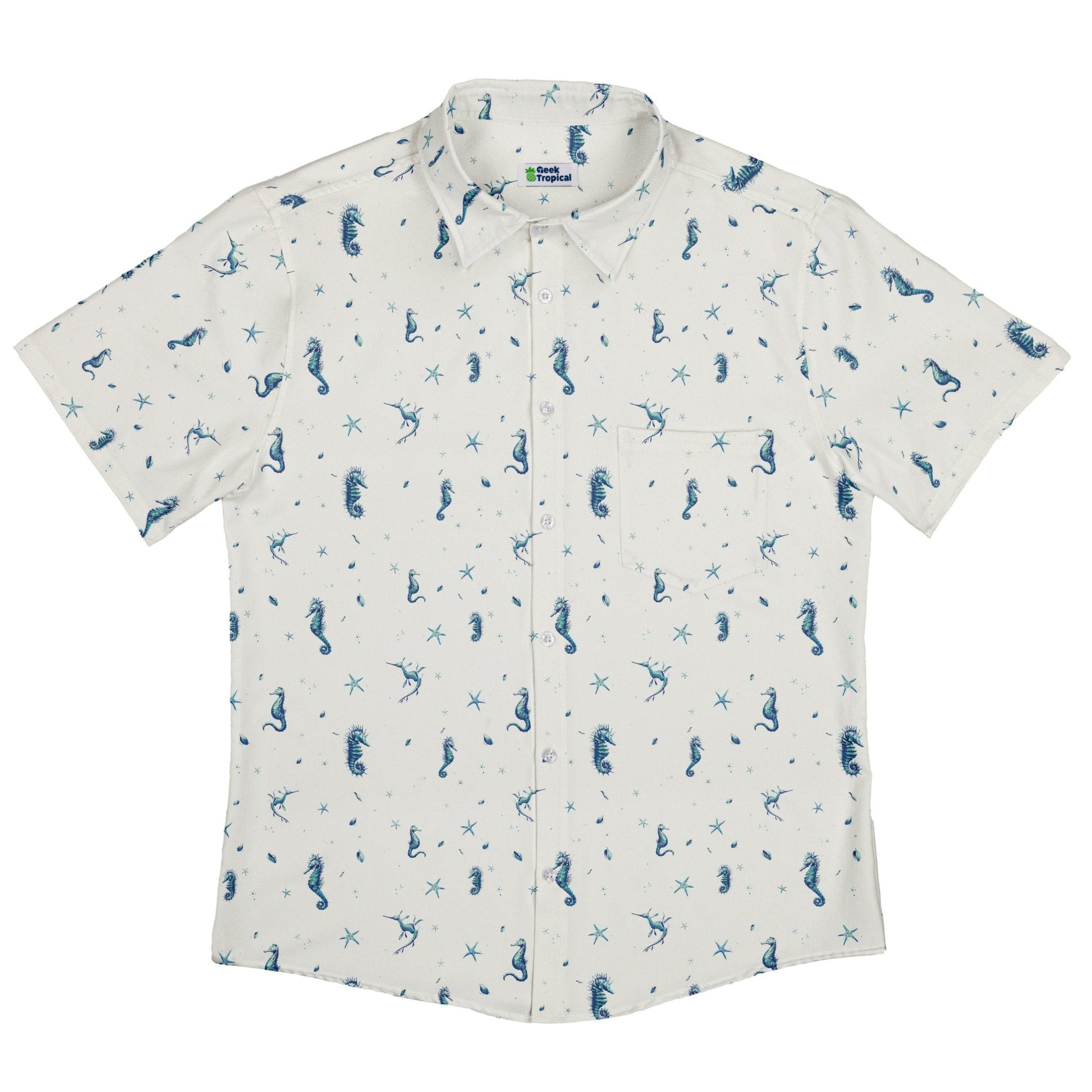 Clearance Ready - to - Ship Seahorses Floating Button Up Shirt Geek Nerd adult sizing Clearance Design by Vlad Mel
