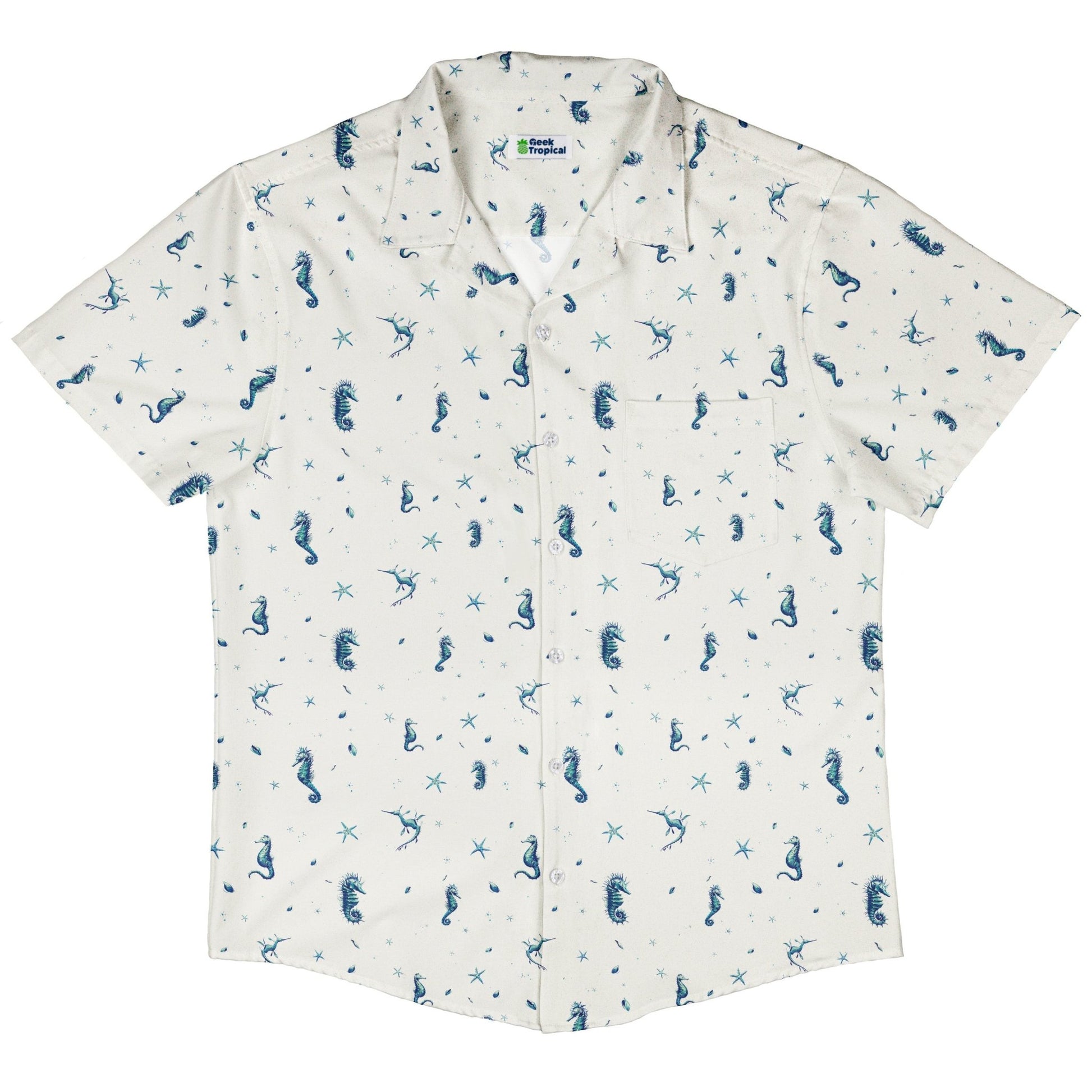 Seahorses Floating Button Up Shirt Geek Nerd adult sizing Design by Vlad Mel Marine biology