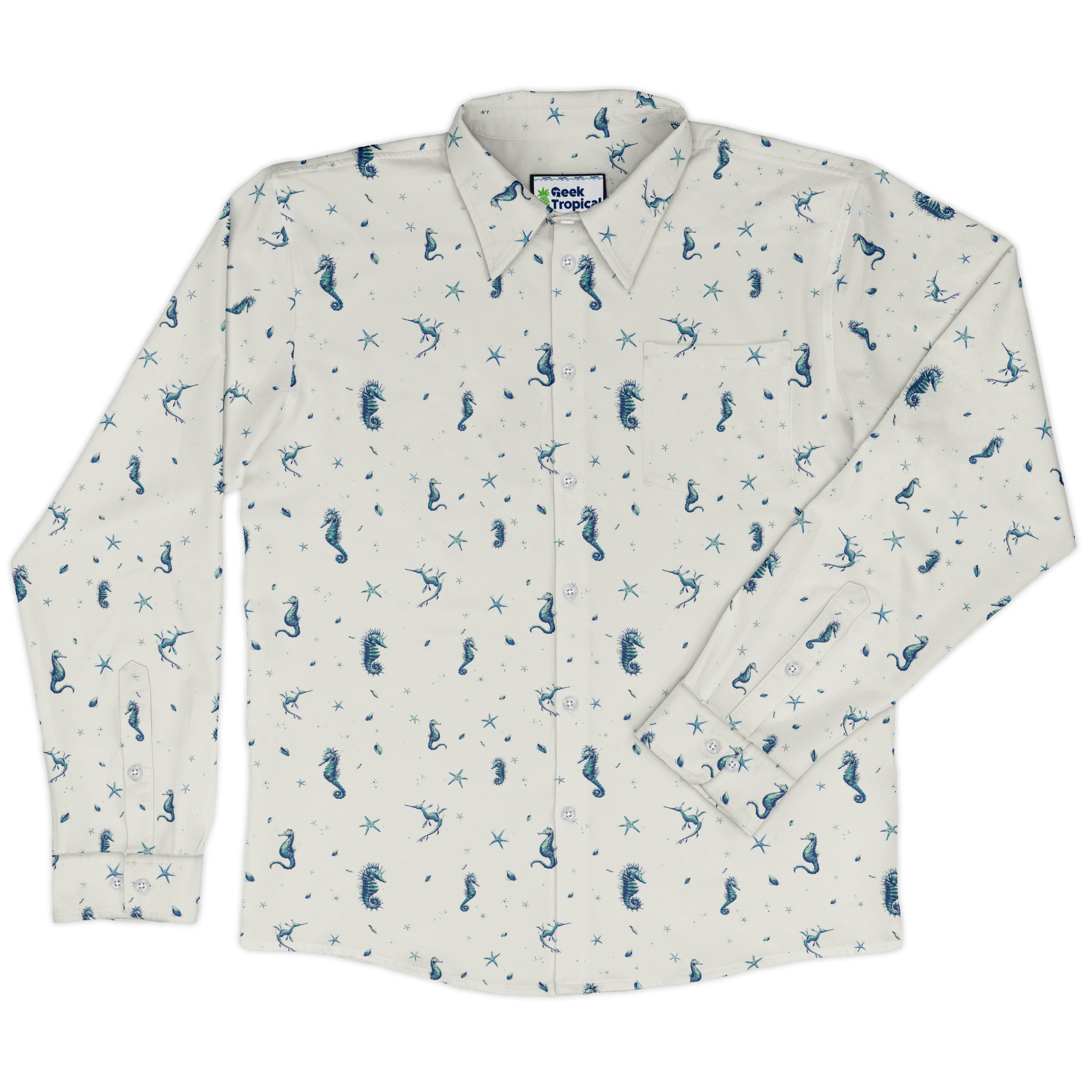 Seahorses Floating Long Sleeve Button Up Shirt