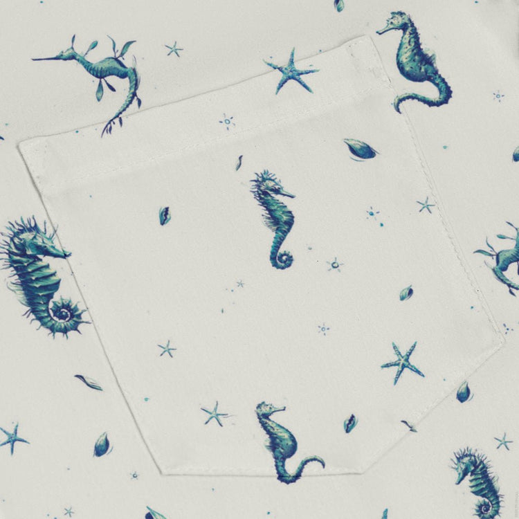 Seahorses Floating Long Sleeve Button Up Shirt Geek Nerd adult sizing Design by Vlad Mel FLOW DESC WRITING