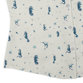 Seahorses Floating Curvy Button Up Shirt Geek Nerd Design by Vlad Mel Marine biology q4