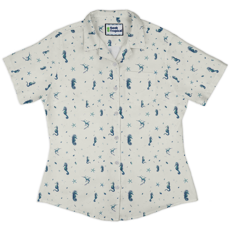 Seahorses Floating Curvy Button Up Shirt Geek Nerd Design by Vlad Mel Marine biology q4