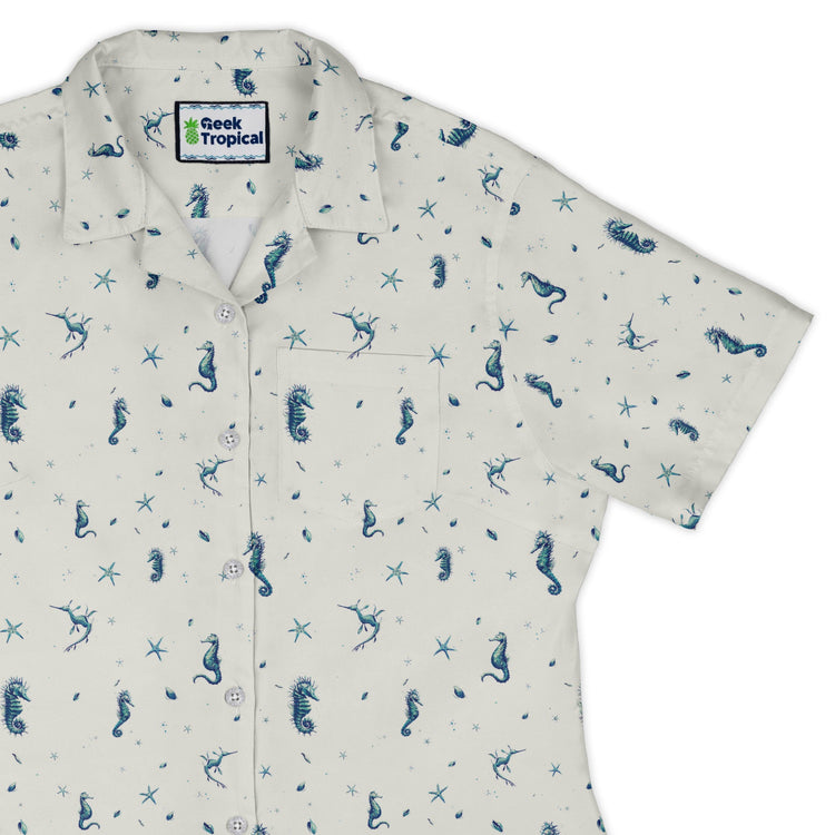 Seahorses Floating Curvy Button Up Shirt Geek Nerd Design by Vlad Mel Marine biology q4