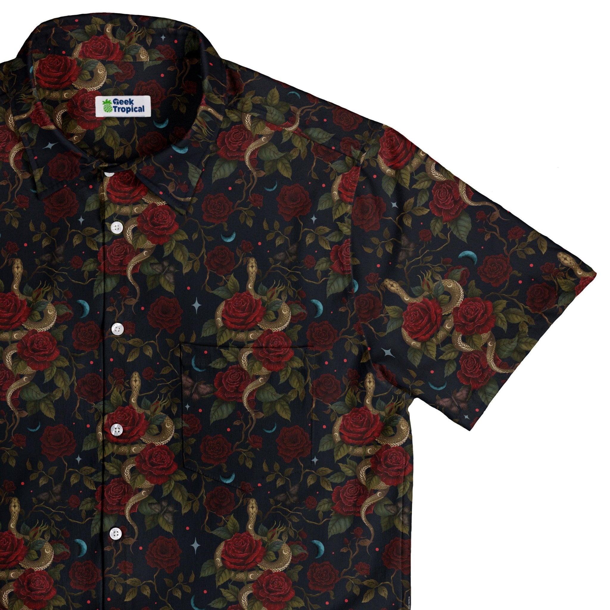 Serpent and Rose Button Up Shirt Geek Nerd 0925 adult sizing All Adult Button Up Shirts