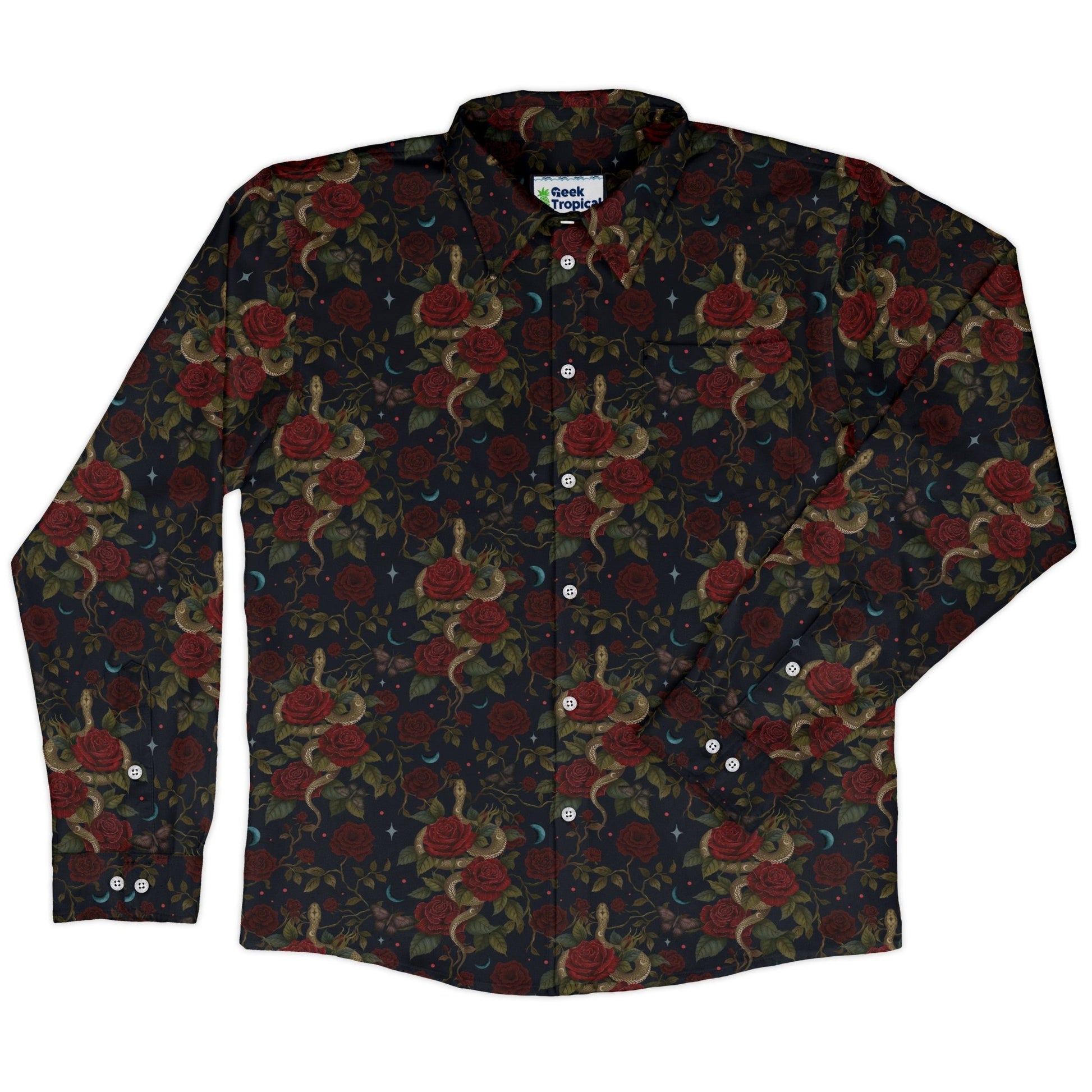 Serpent and Rose Long Sleeve Button Up Shirt Geek Nerd 0925 adult sizing All Adult Button Up Shirts