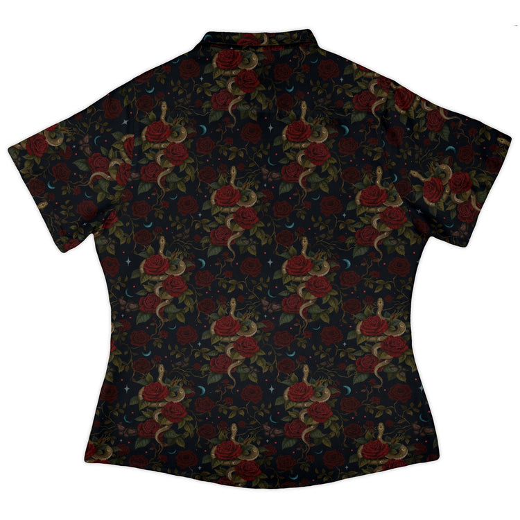 Serpent and Rose Curvy Button Up Shirt Geek Nerd 0925 All Adult Button Up Shirts Animal Patterns
