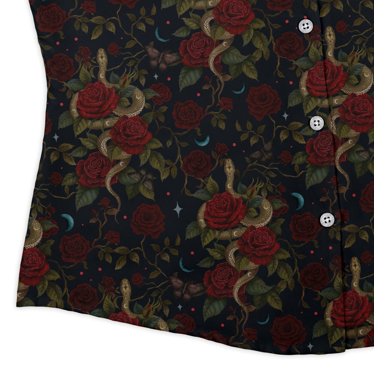 Serpent and Rose Curvy Button Up Shirt Geek Nerd 0925 All Adult Button Up Shirts Animal Patterns