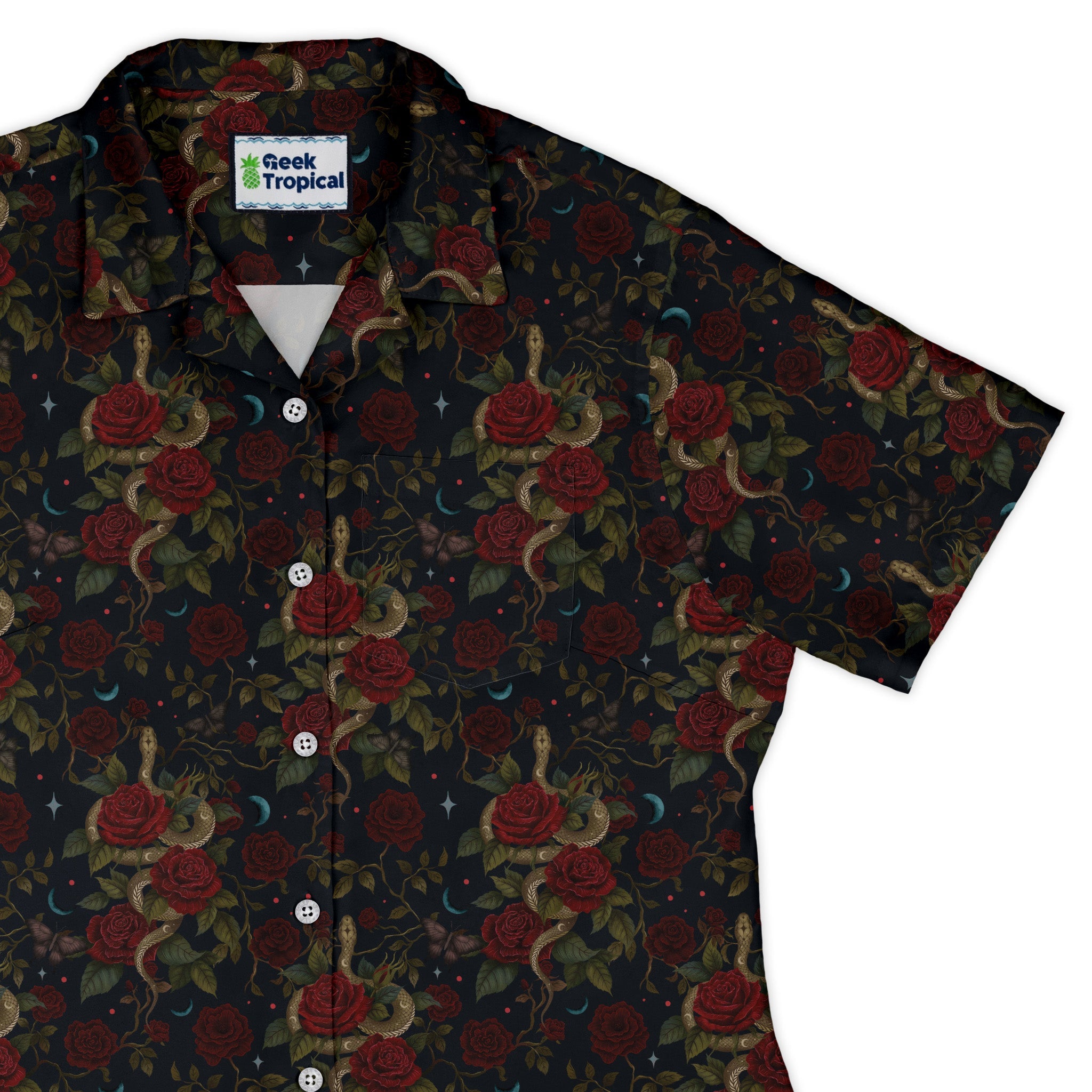 Serpent and Rose Curvy Button Up Shirt Geek Nerd 0925 All Adult Button Up Shirts Animal Patterns